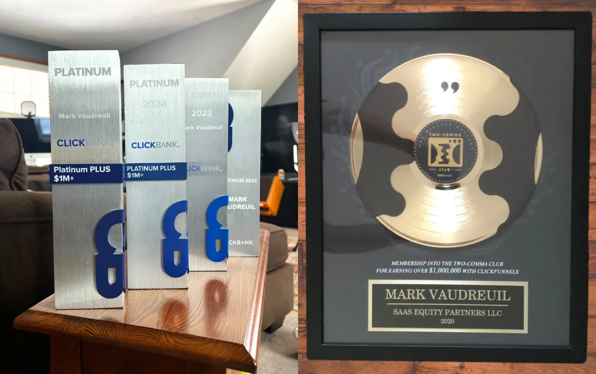 ClickBank Platinum stack and ClickFunnels Two-Comma Club award